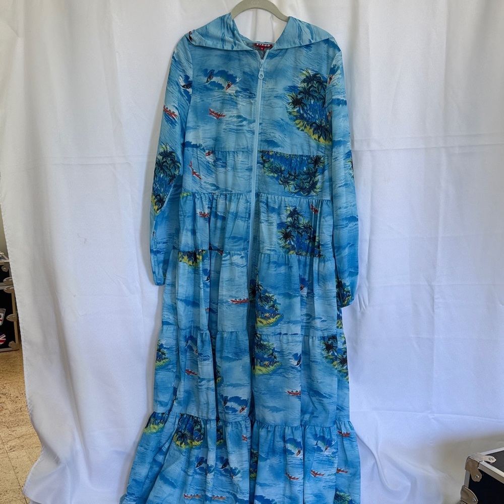 STAUD Ocean Blue Tropical Print Dress